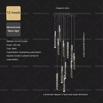 DecorBites™ Crystal Loft Chandelier for Duplex Living Room & Stairwell, Long Hanging Lighting