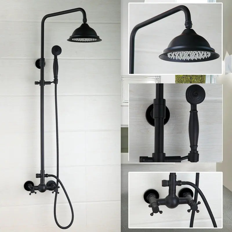 مجموعة رأس دش مطري أسود من DecorBites™ مقاس 8 بوصات مع رشاش يدوي وحنفية خلط