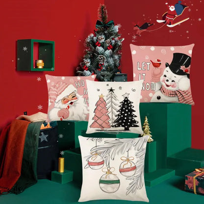 DecorBites™ Christmas Santa Claus Linen Pillowcase - Sofa Cushion Cover, Decorative Living Room Pillow Cover
