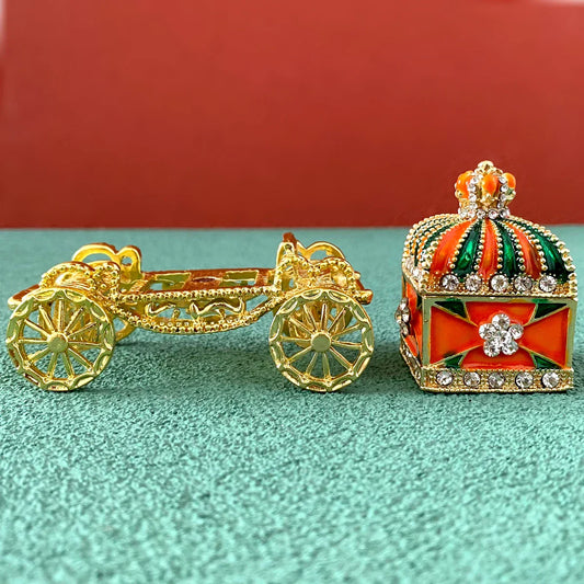 DecorBites™ Enamel Crown Jewelry Box Carriage Figurine Wedding Ring Holder Shrine Home Decor