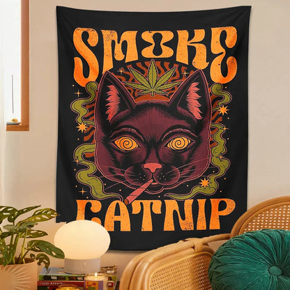 Decobites Smoke Catnip Tapestry Wall Hanging Tarot Cat Mysterious Divination Witchcraft Dorm Decor