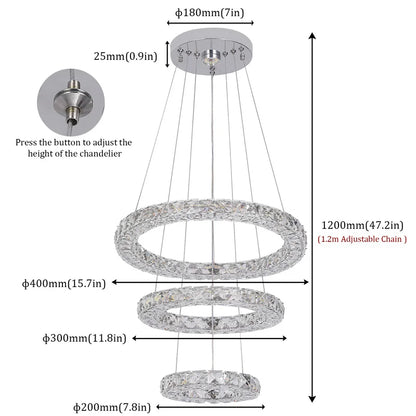 DecorBites™ Crystal LED Chandelier Pendant Light for Modern Luxury Living Dining Room Décor