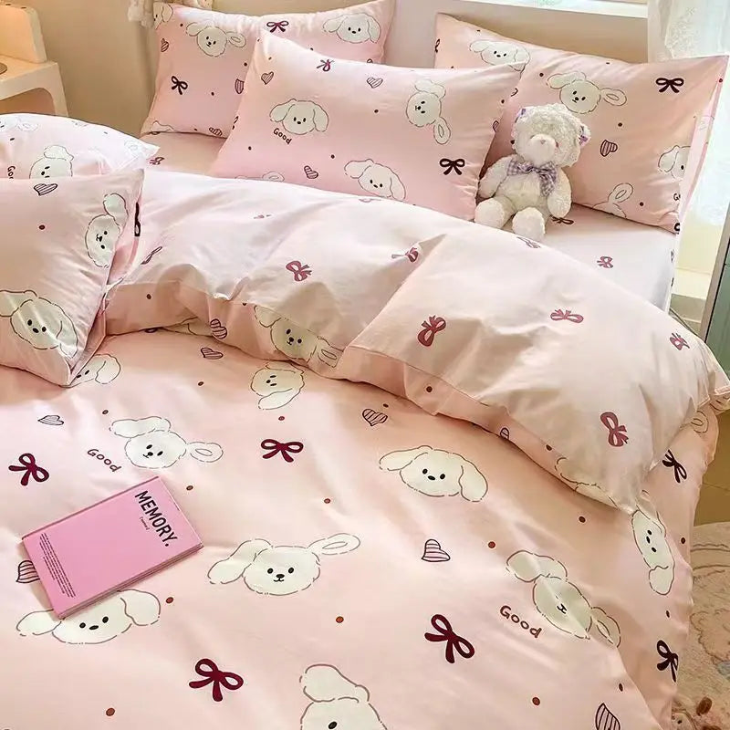 DecorBites™ Cartoon Print Bedding Set: Breathable Duvet Cover, Bed Sheet, Pillowcases - Double & Single Sizes