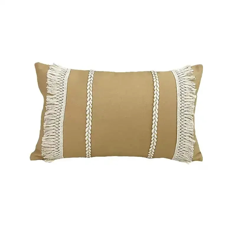 DecorBites™ Boho Linen Cotton Pillow Cover with Tassels - Beige Square/Rectangular 45x45cm/30x50cm