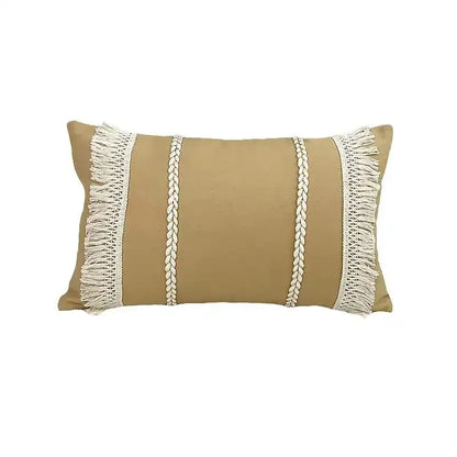 DecorBites™ Boho Linen Cotton Pillow Cover with Tassels - Beige Square/Rectangular 45x45cm/30x50cm