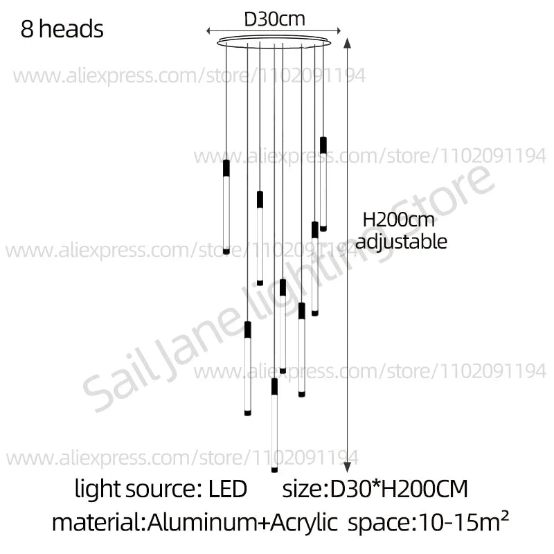 Modern Staircase Pendant Chandelier in Black or Gold