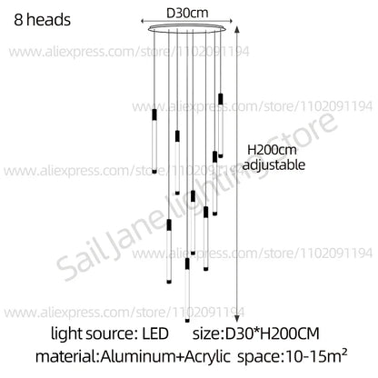 Modern Staircase Pendant Chandelier in Black or Gold