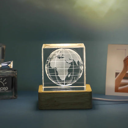 DecorBites™ 3D Moon Solar Galaxy Crystal Glass Cube Night Light Desktop Decor