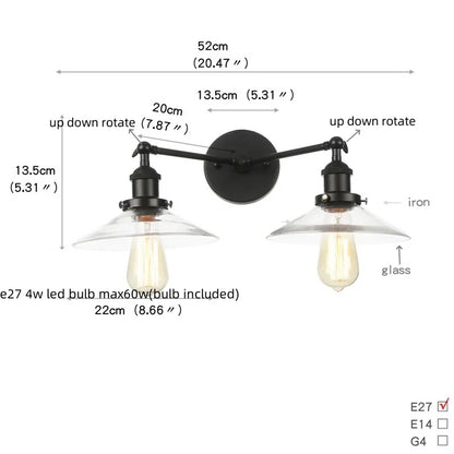 DecorBites™ Black LED Wall Sconce 2-Head Lamp for Bedroom Bathroom Mirror