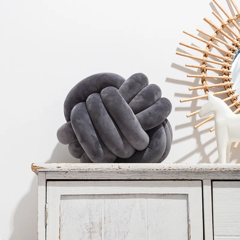 DecorBites™ Handmade Knotted Ball Round Plush Pillow for Home Decoration