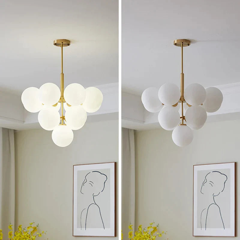 DecorBites™ Glass Balls Chandelier: Modern Gold Pendant Lighting for Living Room & Dining Area