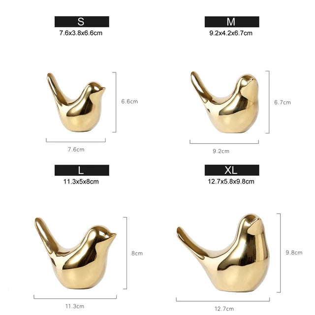 DecorBites™ Golden Silver Bird Figurines Modern Ceramic Statues - Home Decor Wedding Gifts