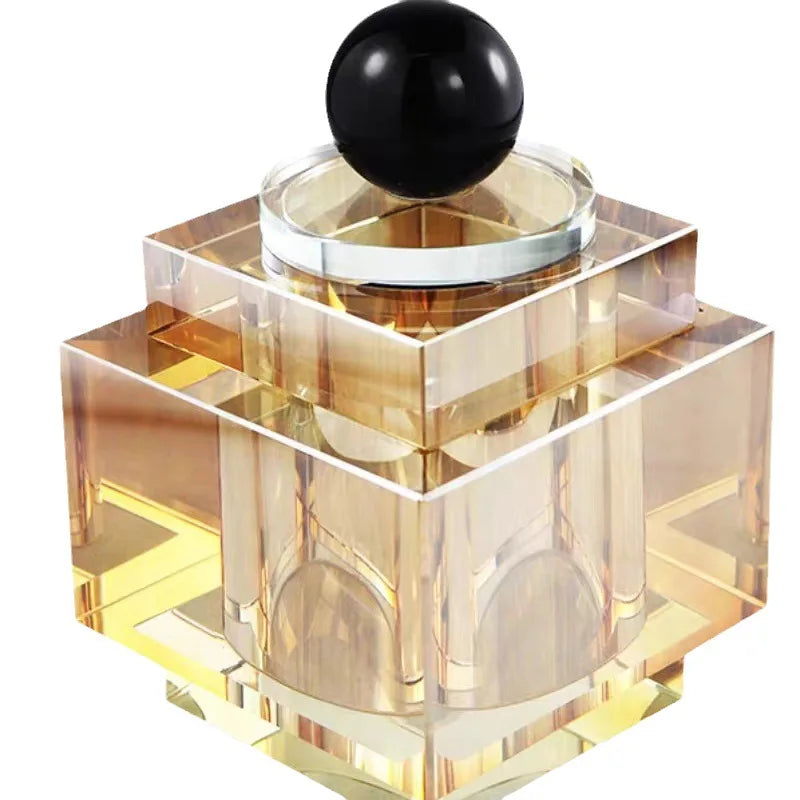 DecorBites™ Clear Crystal Geometric Storage Jar - Cubic Square Transparent Jewelry Box