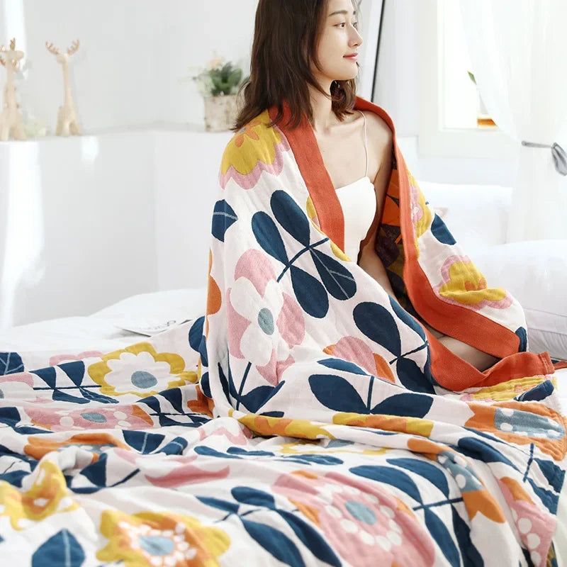 Cotton Gauze Flower Throw