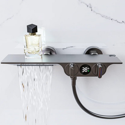 DecorBites™ Digital Display Black Waterfall Shower Mixer Wall Mount Brass Bathroom Taps