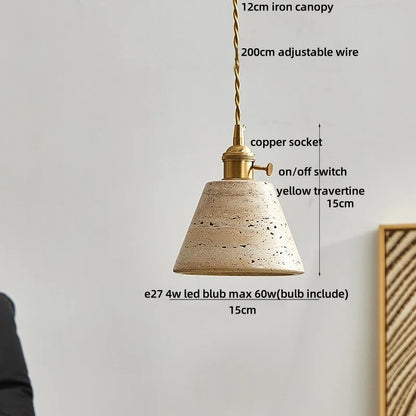 DecorBites™ LED Knob Switch Pendant Lamp Yellow Travertine Copper Wabi Sabi Hanging Lights