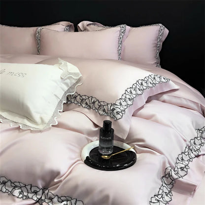 Decobites Silky Eucalyptus Fiber Bedding Set with Wide Lace Edge