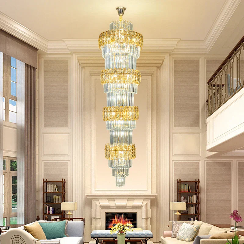 DecorBites™ Elegant Crystal Hollow Long Chandelier for Duplex Living Room and Stairwell
