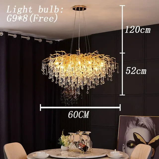 Gold Crystal Branch Chandelier Chrome L160cm