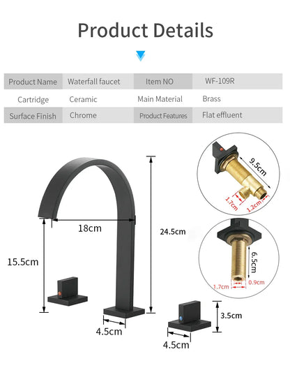 DecorBites™ Black Brass Deck Mounted Bathroom Sink Faucet Double Handle Hot/Cold Tap