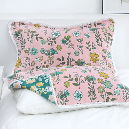 DecorBites™ Lace Trim Pillow Towel - Double Sided Yarn-Dyed Jacquard - 52*75 CM - Five-Layer Cotton Gauze