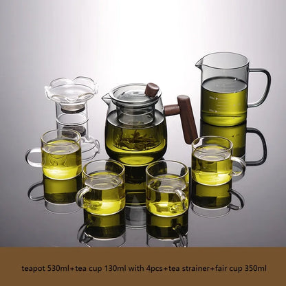 DecorBites™ Glass Tea Set with Solid Wood Handle and Tea Water Separation Technology
