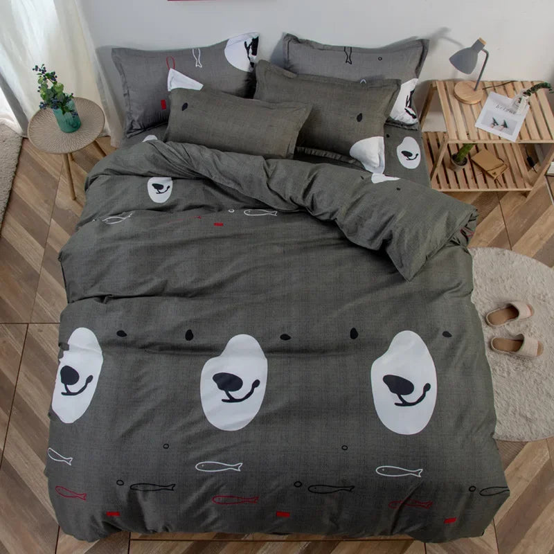 DecorBites™ Cute Cartoon Printed Bedding Set | Washed Skin-Friendly | Queen/King Size