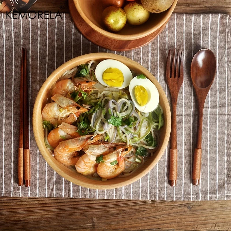 DecorBites™ Japanese Wooden Utensil Set - Premium 3-Piece Dining Collection