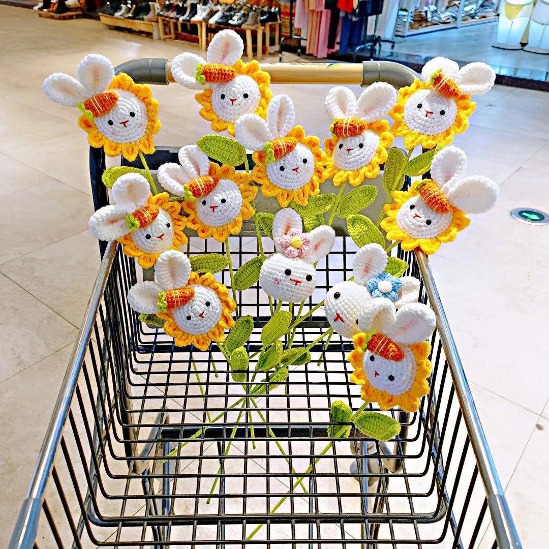 Ramo de Girasol y Conejo Tejido Decorbites™: Decoración para el Hogar y Regalo Hecho a Mano en Ganchillo DIY