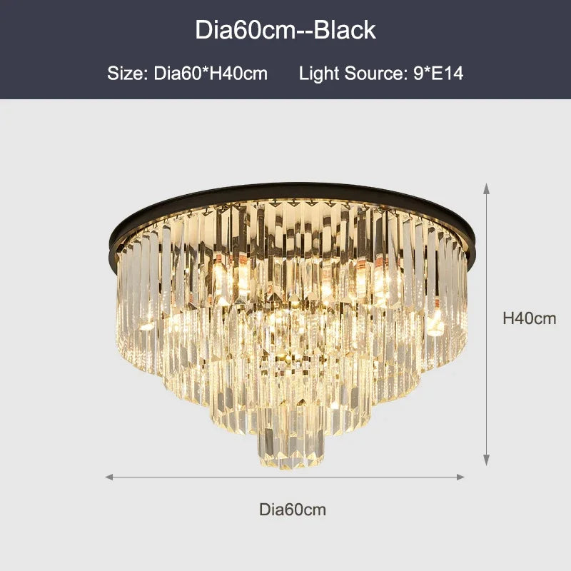 DecorBites™ Crystal Ceiling Chandelier: Modern Black Gold LED Pendant Lamp for Luxury Living Room