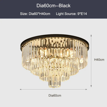 DecorBites™ Crystal Ceiling Chandelier: Modern Black Gold LED Pendant Lamp for Luxury Living Room