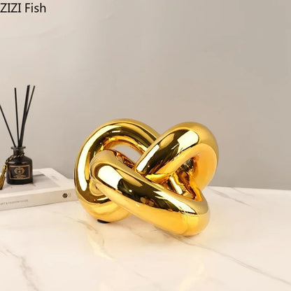 DecorBites™ Gold-plated Knot Ornaments: Modern Geometric Resin Desk Decor & Room Craft