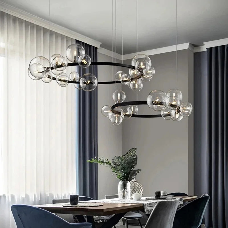 DecorBites™ Black Glass Ring Pendant Light - Nordic Style LED Chandelier for Home Decor