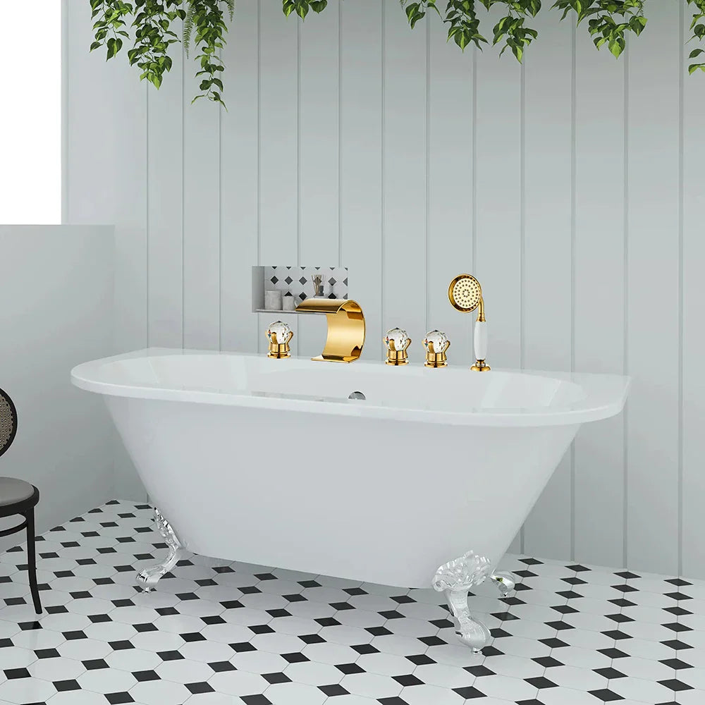 DecorBites™ Gold Crystal Brass Bathtub Faucet Set with Hand shower Head