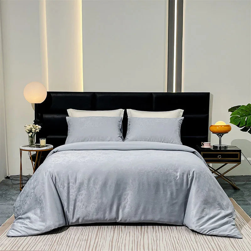 DecorBites™ Jacquard Satin Duvet Cover Set - Luxury Solid Soft Quilt Kit