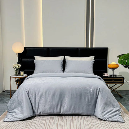 DecorBites™ Jacquard Satin Duvet Cover Set - Luxury Solid Soft Quilt Kit