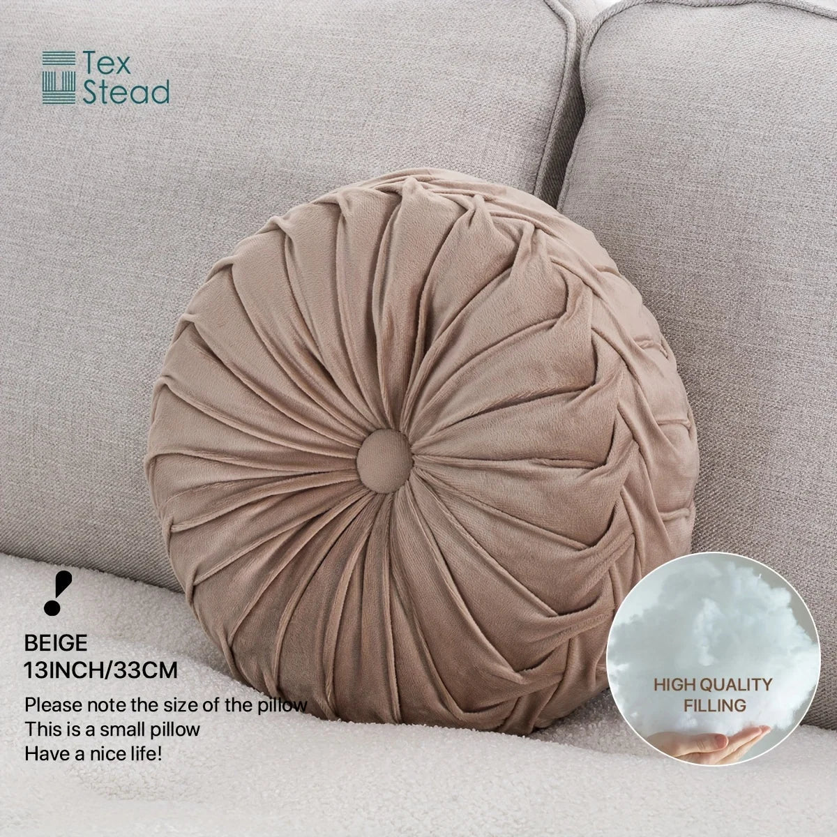 Decobites Velvet Pumpkin Round Cushion for Couch, Bed, Sofa, Chair - Decorative 3D Design