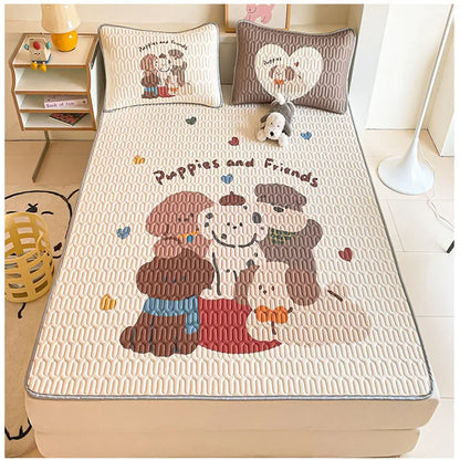 DecorBites™ Cartoon Pattern Latex Mattress Set for Home, 3-Layer Rebound Soft Breathable Bed Sheets