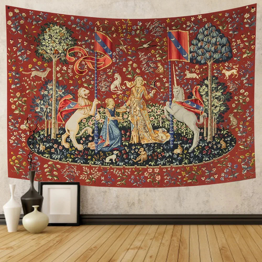 Decobites Tapestry Unicorn Hanging Cloth Medieval Ladies Decor Wall Tapestries