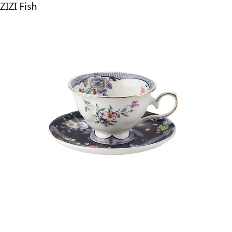 DecorBites™ Flowers Pattern Ceramic Cup & Saucer Set for Dining Table, Coffee, Tea, Juice