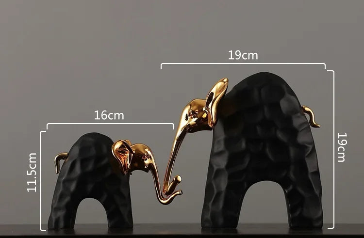 DecorBites™ Elephant Mother-calf Golden Resin Sculpture Figurine