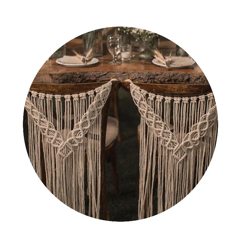 Decobites Hand-woven Macrame Wedding Chair Back Tapestry Decor for Mr & Mrs