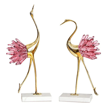 DecorBites™ Escultura artesanal de metal con forma de pájaro de cristal, figuras decorativas