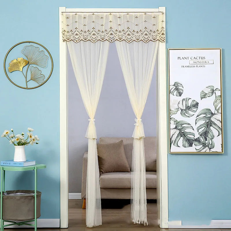 DecorBites™ Lace Embroider Summer Insect Net Door Curtain for Living Room and Bedroom