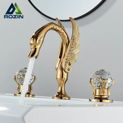 DecorBites™ Gold Swan Basin Faucet - Dual Crystal Handle Bathroom Mixer Tap - Cold/Hot Water