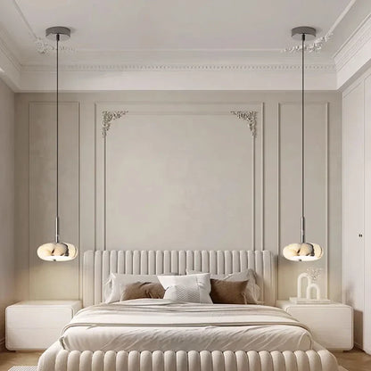 European White Marble Bedside Pendant Light for Bedroom