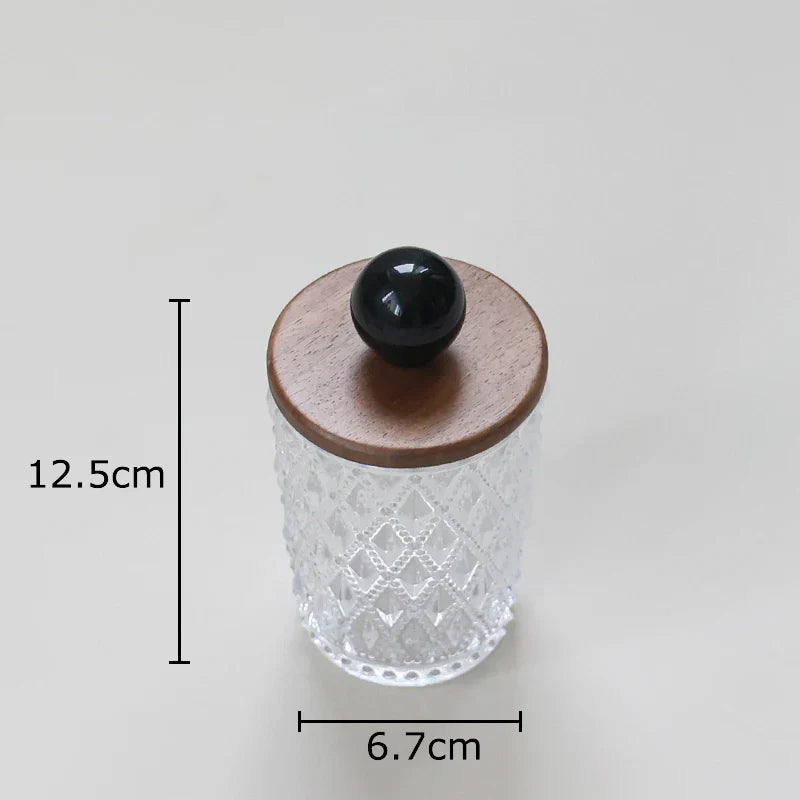 Decorbites™ Bunte Keramik-Kugeln-Glasdose mit Walnussholzdeckel für die Aufbewahrung von Ohrringen & Schmuck