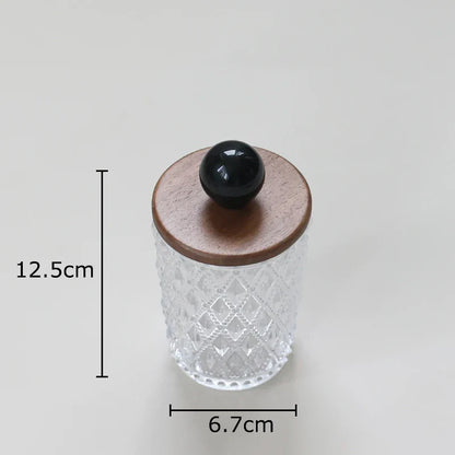 Decorbites™ Bunte Keramik-Kugeln-Glasdose mit Walnussholzdeckel für die Aufbewahrung von Ohrringen & Schmuck