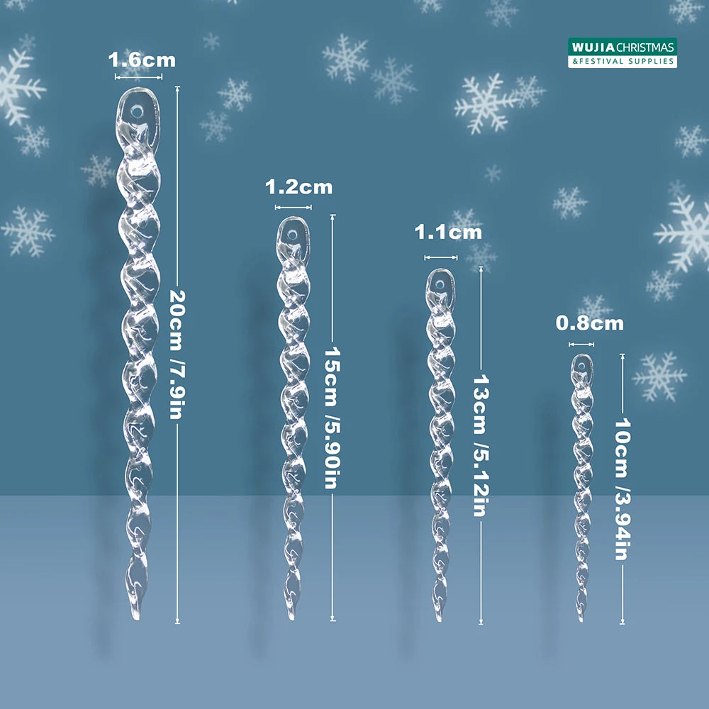 10/12pcs 10/13/15/20cm Christmas Simulation Ice Xmas Tree Hanging Clear Fake Icicle Winter Party New Year Navidad for Home Decor