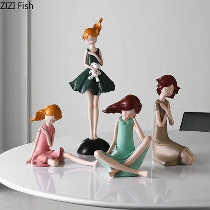 DecorBites™ Cartoon Girl Resin Sculpture Desk Decoration Room Ornament Artifacts